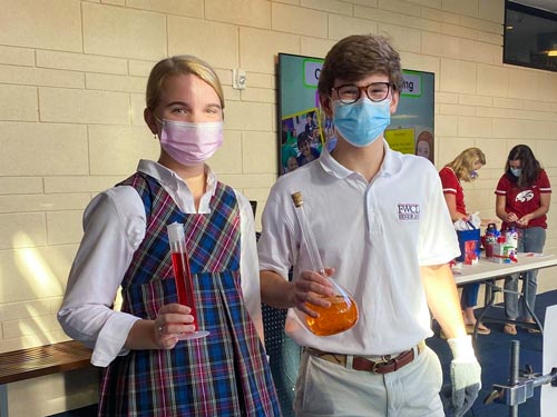 Chemistry Club launched in Middle School in Fall 2021. It was founded by Gage Fowlkes ’22 and Kennedy Packer ’23.