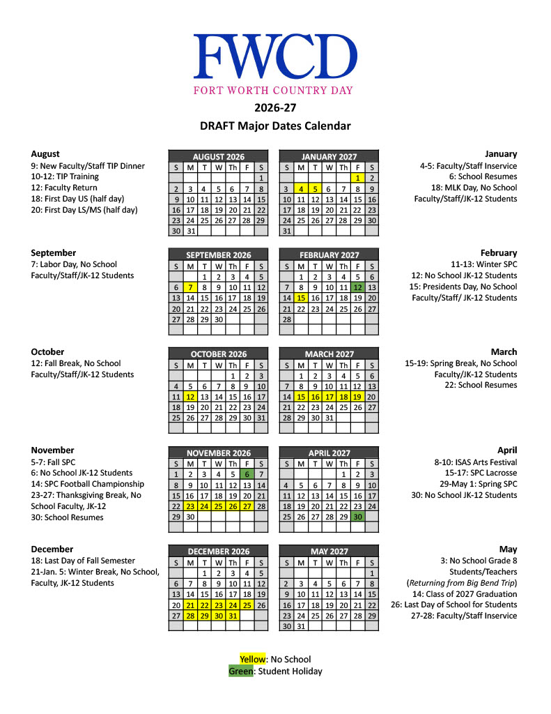 DRAFT 2026-27 Major Dates Calendar DRAFT 2026-27 Major Dates Calendar